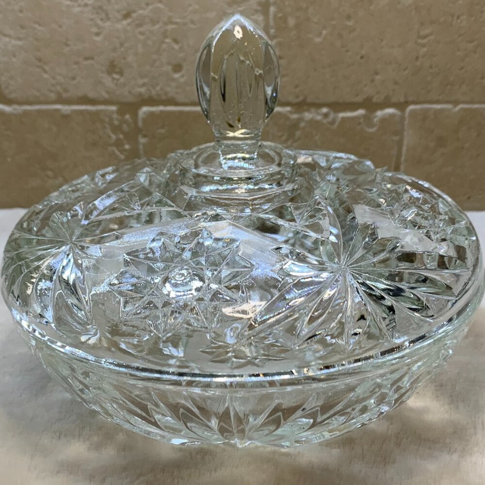 VTG Anchor Hocking Clear Cut Lidded Glass Dish